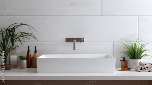 Stylish white sink in modern bathroom interior