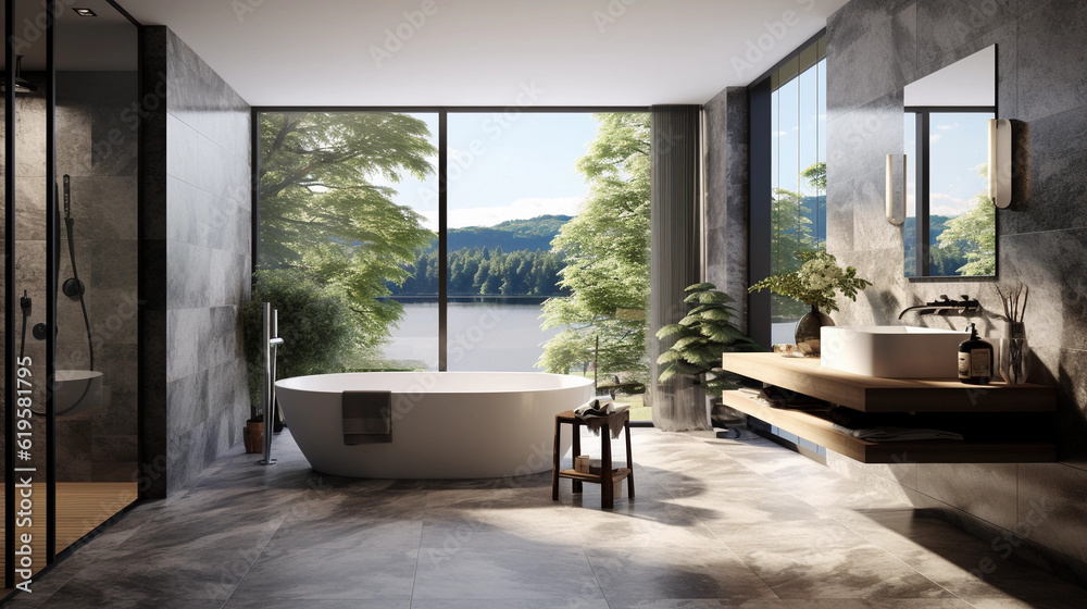 Fototapeta premium Modern contemporary bathroom 3d rendering image