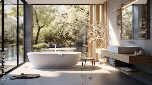 Modern contemporary bathroom 3d rendering image