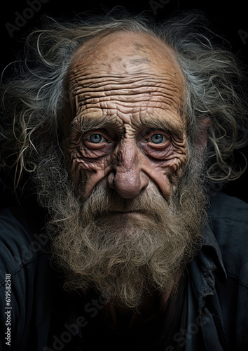 Wrinkly Faced Man-Elderly Portrait-Generative AI © simon