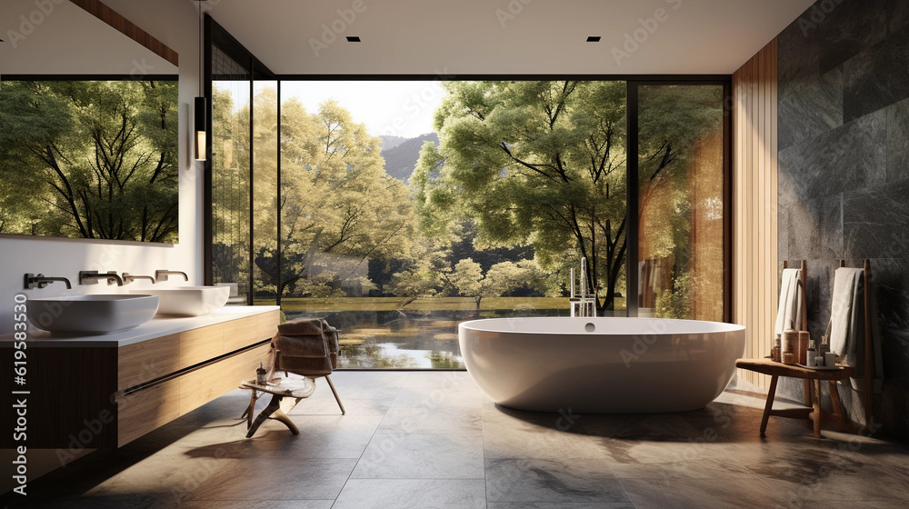Fototapeta premium Modern contemporary bathroom 3d rendering image