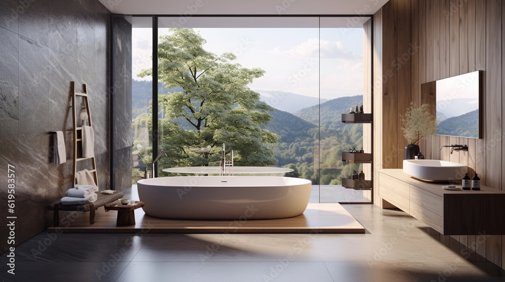 Fototapeta premium Modern contemporary bathroom 3d rendering image