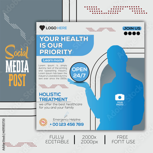 modern template, Best Medical Services social media post, Healthcare Social media post template.promotion square web banner for hospital and clinic