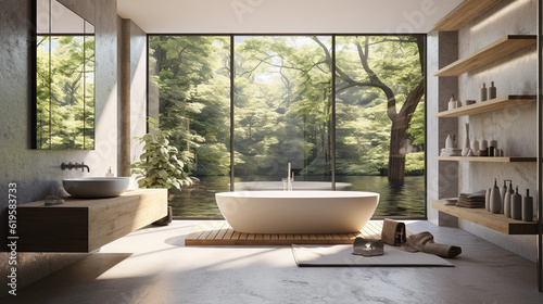Modern contemporary bathroom 3d rendering image © Milan