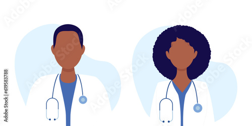 Set of vector illustrations of a woman and a man doctor. Health care concept. Vector illustration in flat style.