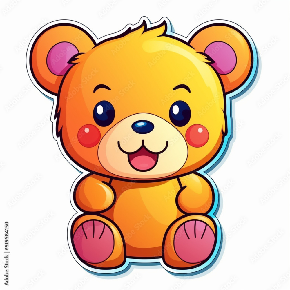 Obraz premium Illustration, AI generation, sticker. happy teddy bear.