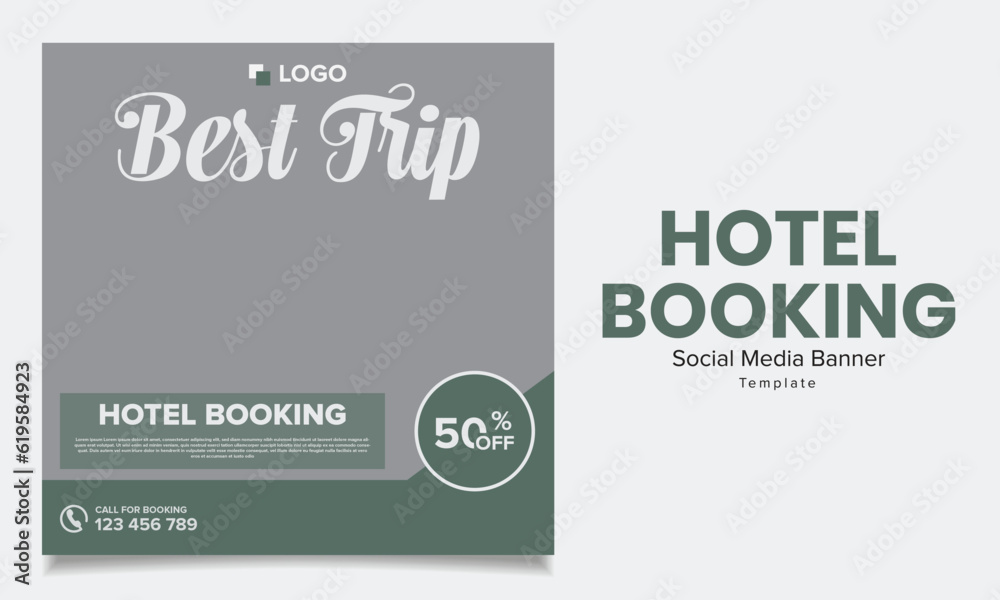 Vector hotel and resort booking square banner post template