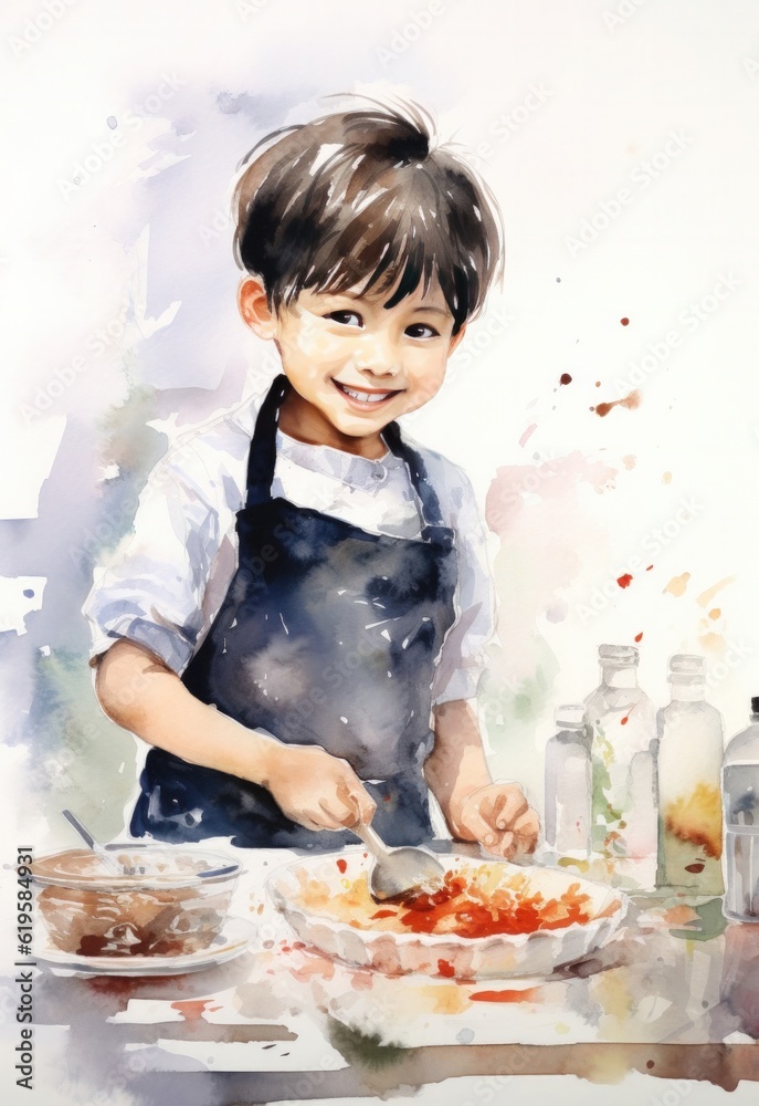 School boy baking cakes for mother's day School boy baking cakes for mother's day
