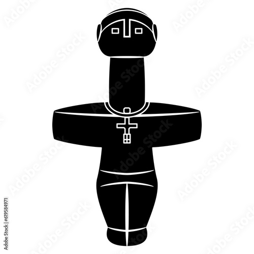 Idol of Pomos. Ancient chalcolithic cruciform figurine from Cyprus. Black and white negative silhouette.