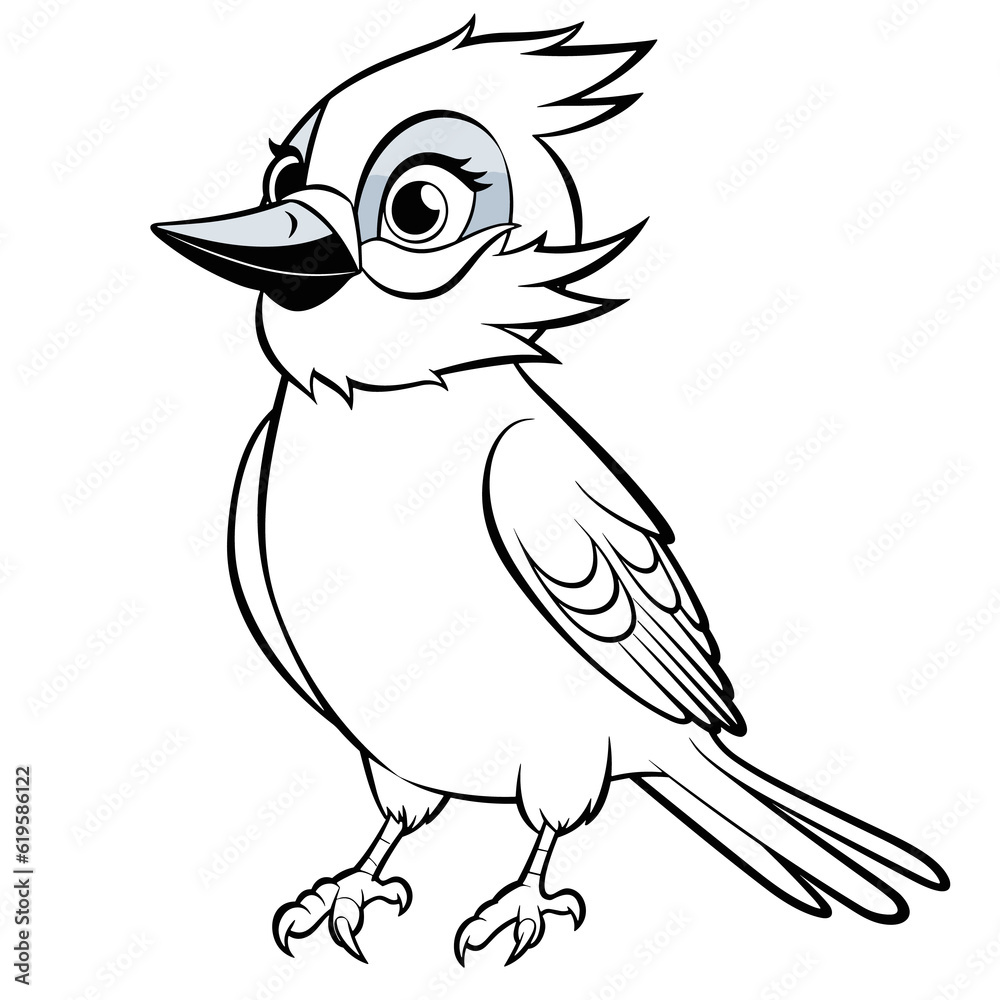 Obraz premium Bird, colouring book for kids, PNG illustration 