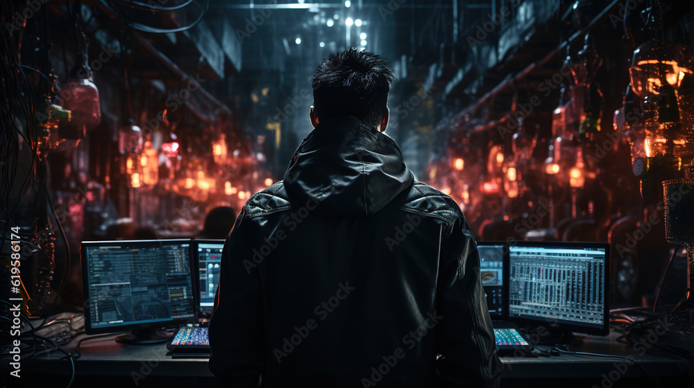 hacker in a dark room, created with Generative AI hacker in a dark room, created with Generative AI