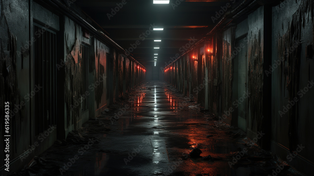 hallway, horror, created with Generative AI