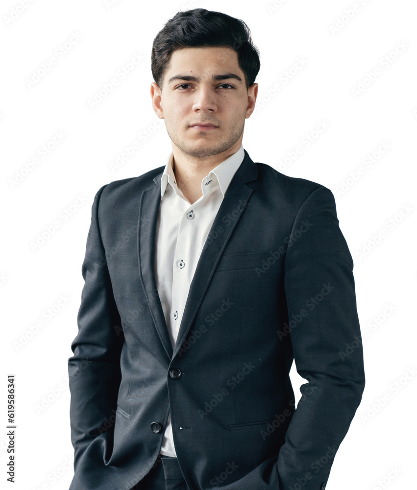 Portrait of a confident happy young man in business clothes, serious looking at the camera. Transparent background, png. Portrait of a confident happy young man in business clothes, serious looking at the camera. Transparent background, png.