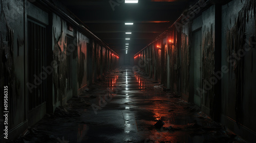 hallway, horror, created with Generative AI