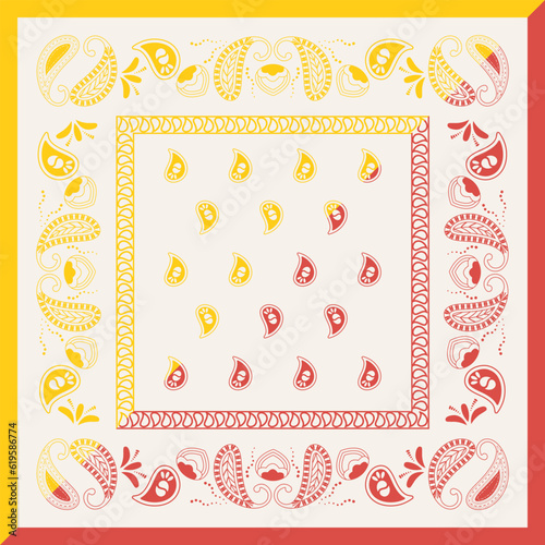 Yellow bandana kerchief paisley fabric patchwork abstract vector seamless pattern