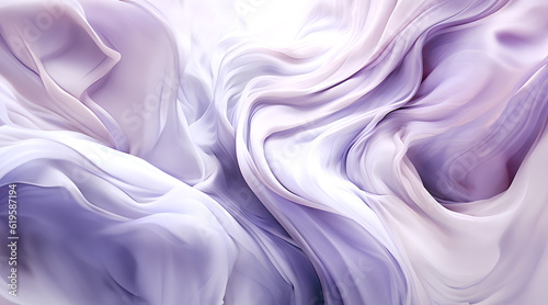 Beautiful silk flowing swirl of pastel gentle calming lilac and light purple cloth background. Mock up template for product presentation. 3D rendering. copy text space