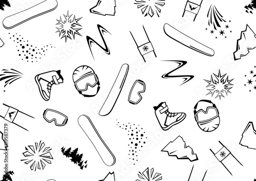 Pattern with snowboarding items. Winter sport illustration.