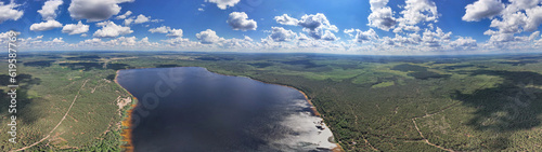 Aerial drone view panorama White Lake in Rivne region  Ukraine.