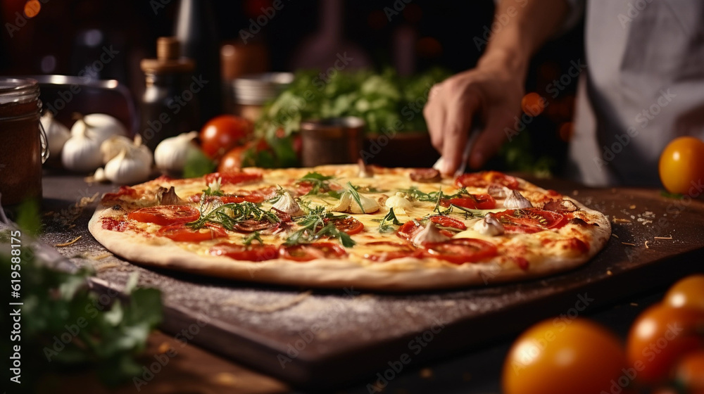 tasty homemade pizza with lots of ingredients