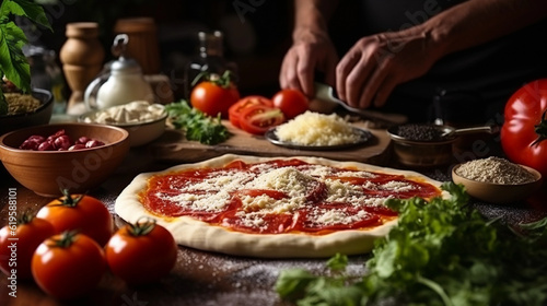 tasty homemade pizza with lots of ingredients