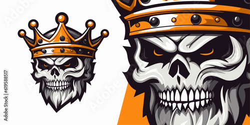 Illustration Vector Graphic: Skull King with Crown Logo Mascot for Dominant Sports and E-Sports Teams