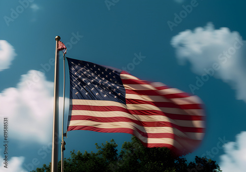 USA Flagge weht im wind sunset us flagge amerika - gernative ki ai photo