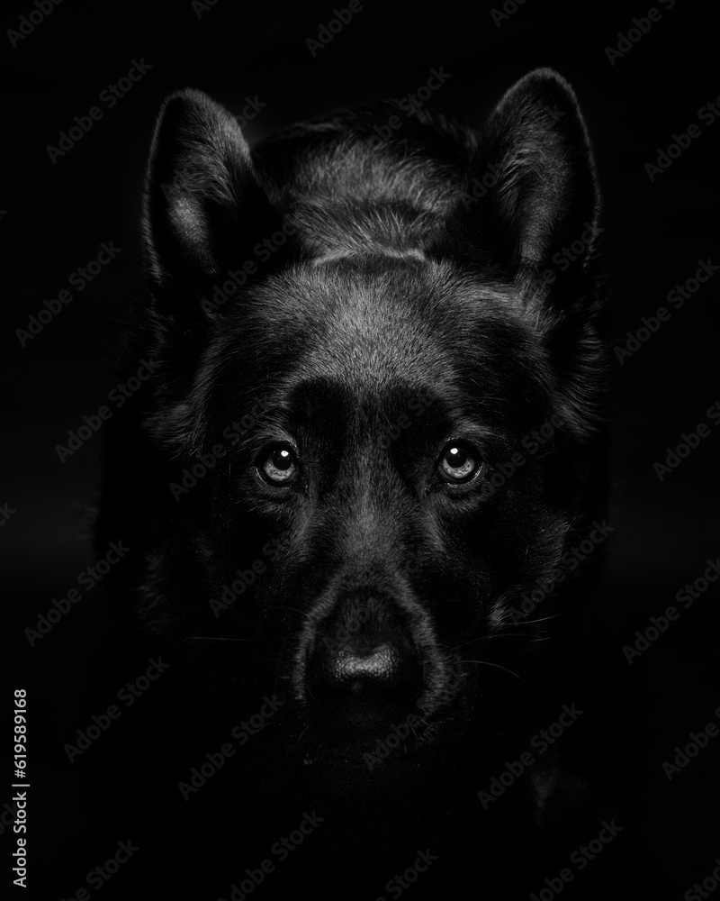 Faine art portrait of a German shepherd dog with beautiful eyes.