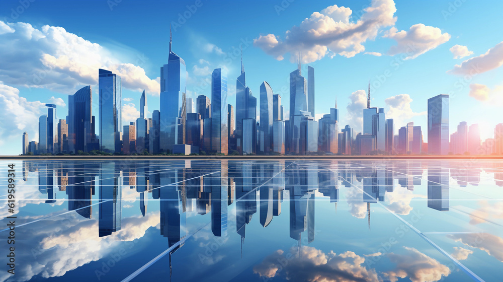 Obraz premium Reflective skyscraper business office buildings