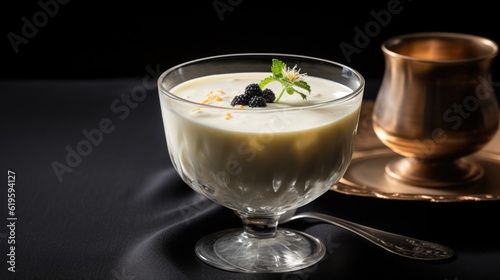 a glass of vanilla mousse food photography