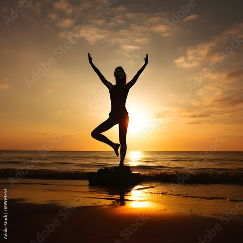 fit Woman Unwinding with Yoga by the Ocean