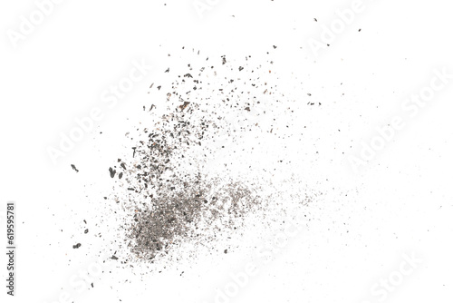 Cigarette ash explosion isolated on white background, texture