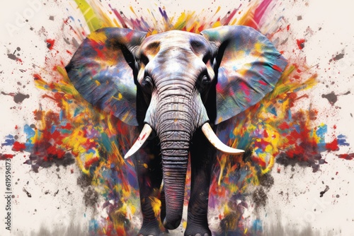 Elephant form and spirit through an abstract lens. dynamic and expressive Elephant print by using bold brushstrokes, splatters, and drips of paint. Elephant raw power and untamed energy