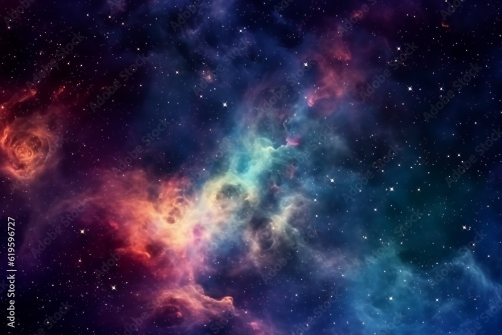 Abstract night sky with a breathtaking display of stars, nebulae, and galaxies. Generative AI