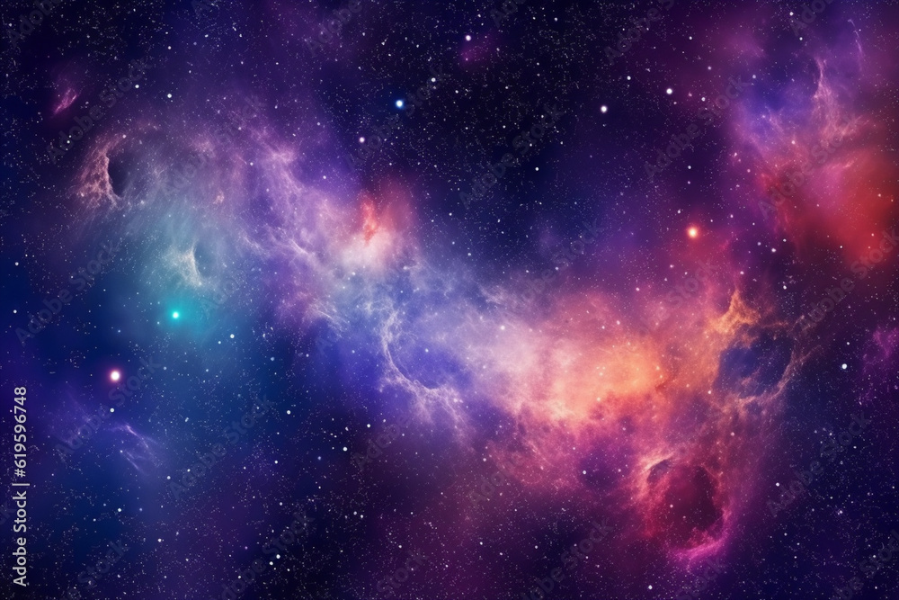 Abstract night sky with a breathtaking display of stars, nebulae, and galaxies. Generative AI