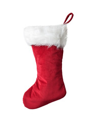 Red and white Christmas stocking isolated cutout on transparent