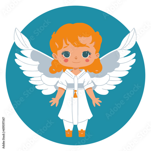 Lindo angel de la guarda vectorial con grandes alas, bautizmo, niño o niña.