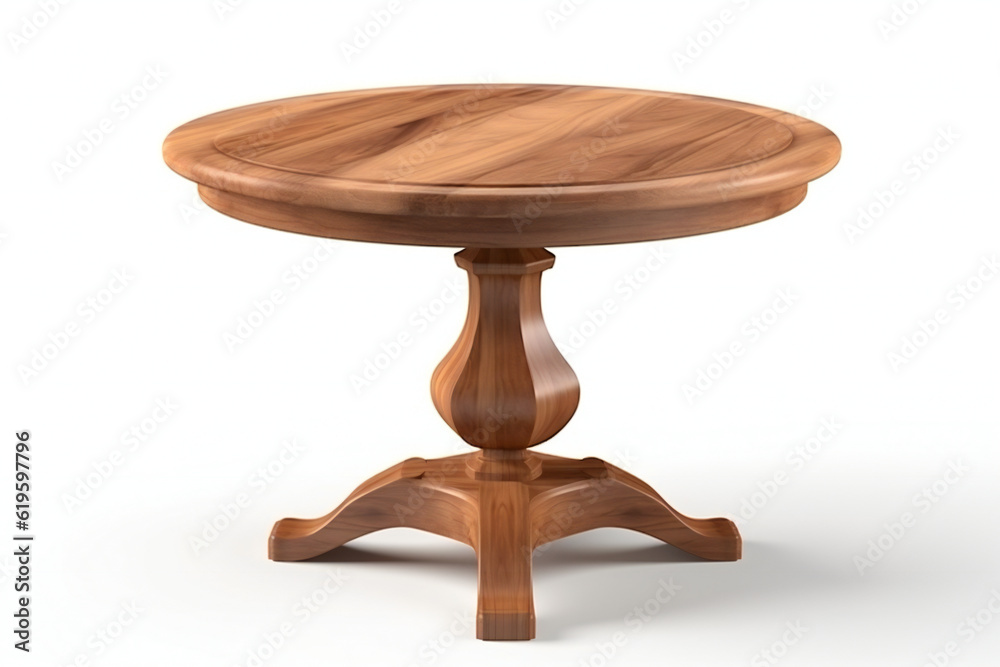 Brown wooden round table isolated on white,ai generated Brown wooden round table isolated on white,ai generated
