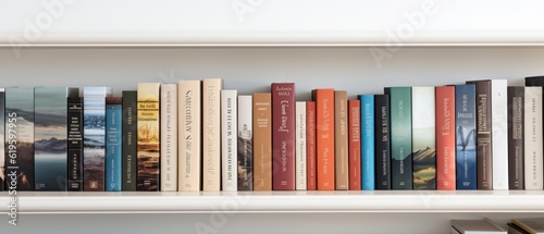 Close up of library books on shelf. Generative AI