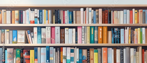 Close up of library books on shelf. Generative AI