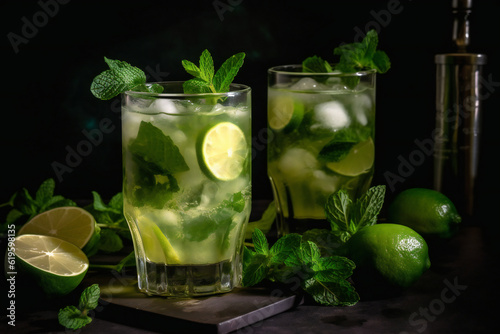 mojito cocktail with lime and mint,ai generated