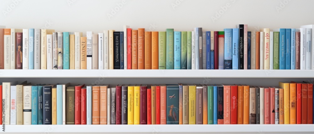 Close up of library books on shelf. Generative AI - obrazy, fototapety, plakaty 