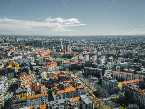 Aerial view of the Milan city. Top view of the new business district of the city. District Milan City life.