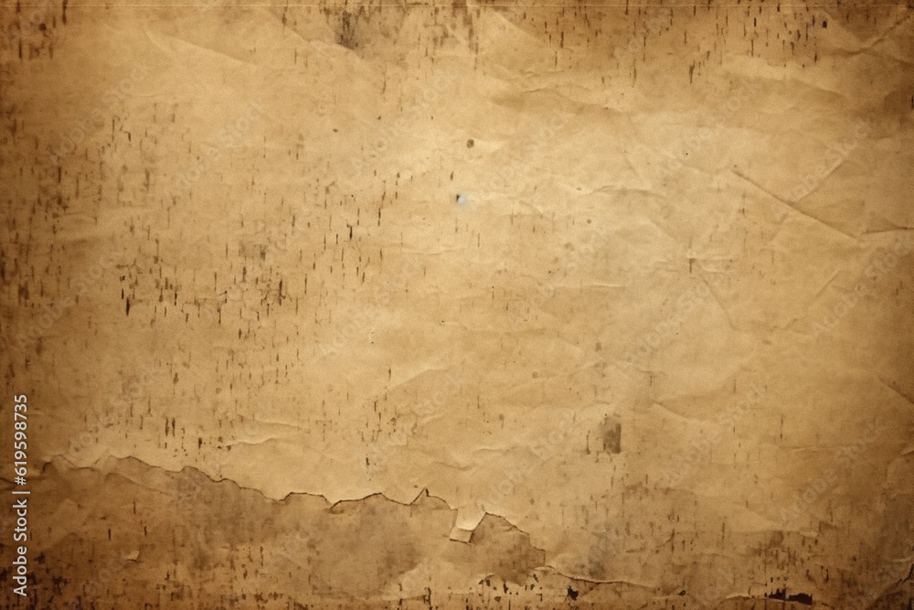 Distressed paper texture with rustic, darkened edges. Generative AI