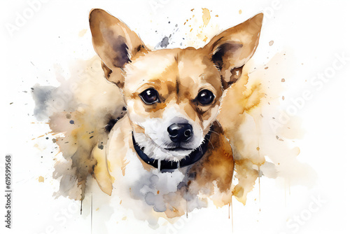 Watercolor painting of a cute dog on white background,ai generated