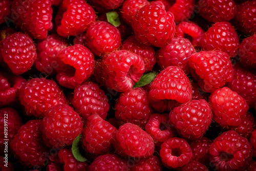 Ripe red raspberries background,ai generated
