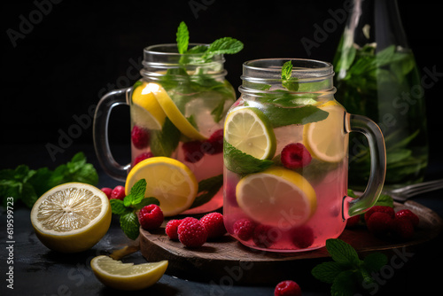Refreshing and healthy lemon and raspberry drink,ai generated