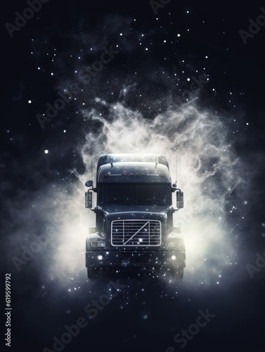 in smoke with swirling background and sparkling particles, AI