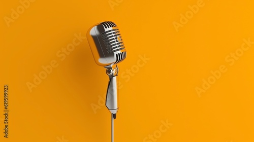 vintage microphone on an orange background, isolated