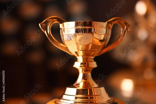 Golden trophy, a testament to success and excellence, on a champion-themed background. Generative AI