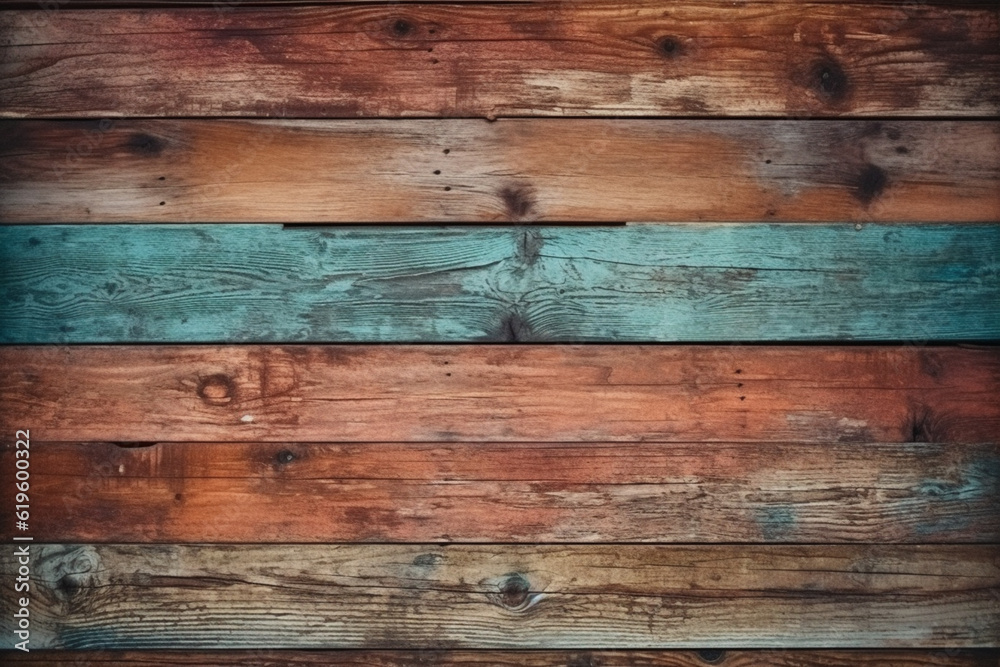 Grungy, vibrant, aged timber backdrop with a pop of color. Generative AI Grungy, vibrant, aged timber backdrop with a pop of color. Generative AI